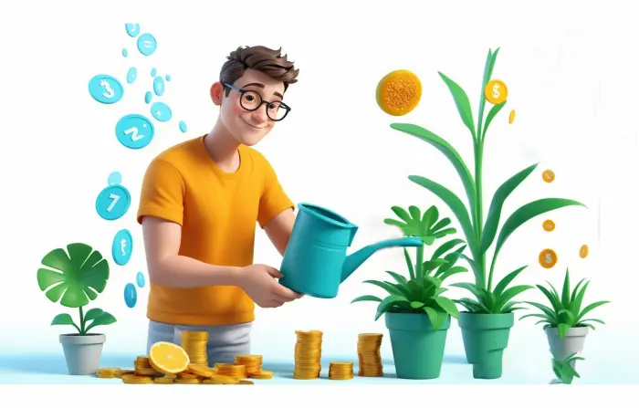 Man Watering Money Plant 3D Model Character Illustration